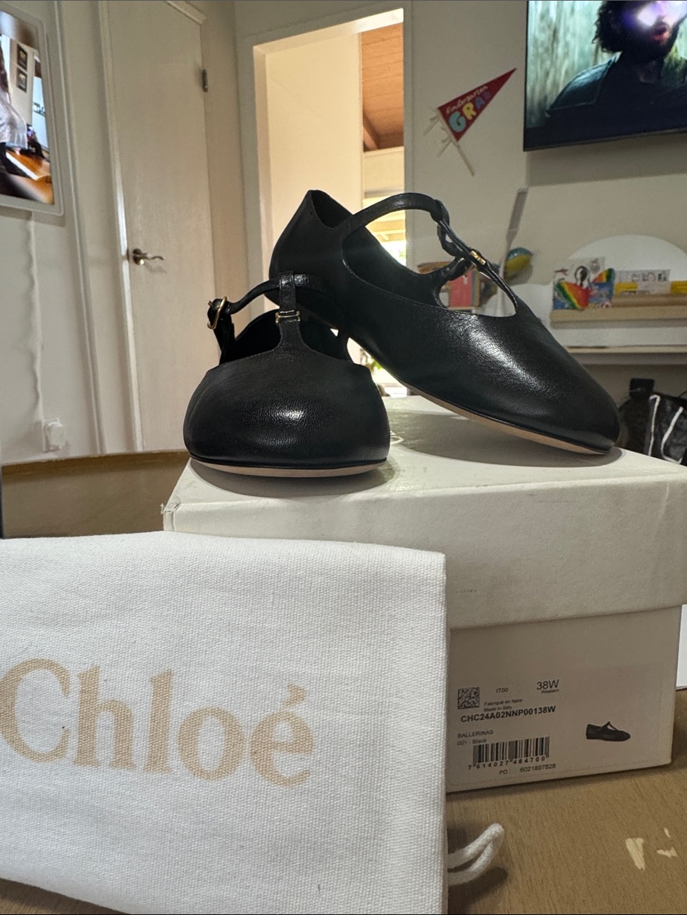 Chloé Marcie Ballerina 🩰 Black Leather T-Strap Flats NWT, dust bag and box.